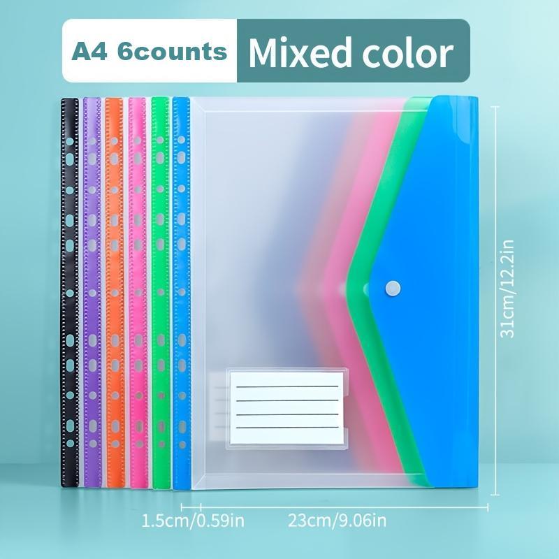 A4 File Folder, 6/60pcs Colorful File Binder with 11-hole Binder Rings, Expandable Button and Label Pockets for School, Home, Office, Travel 1