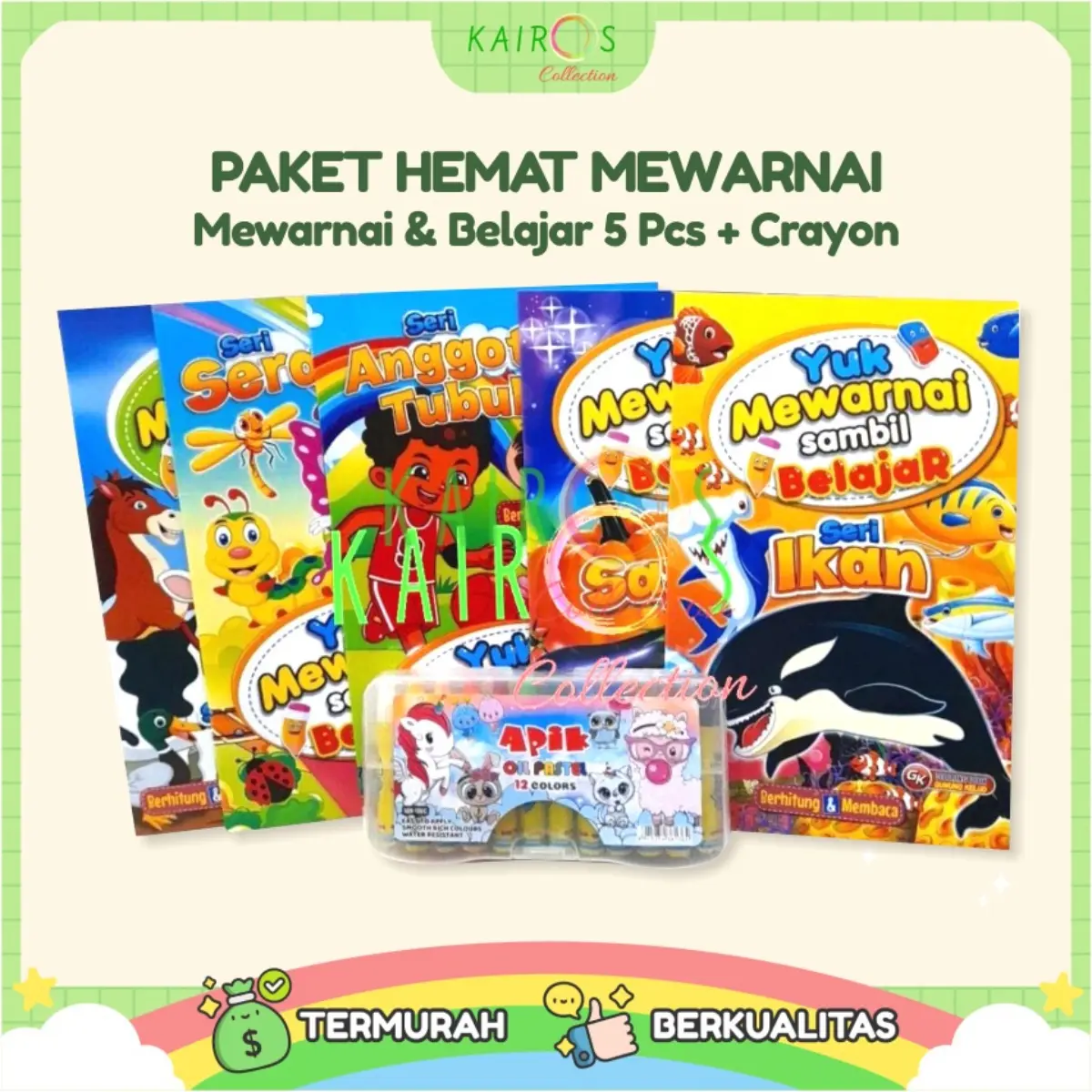 Paket Hemat 5 Buku Belajar Mewarnai Anak & Crayon 12 Warna Lengkap Books