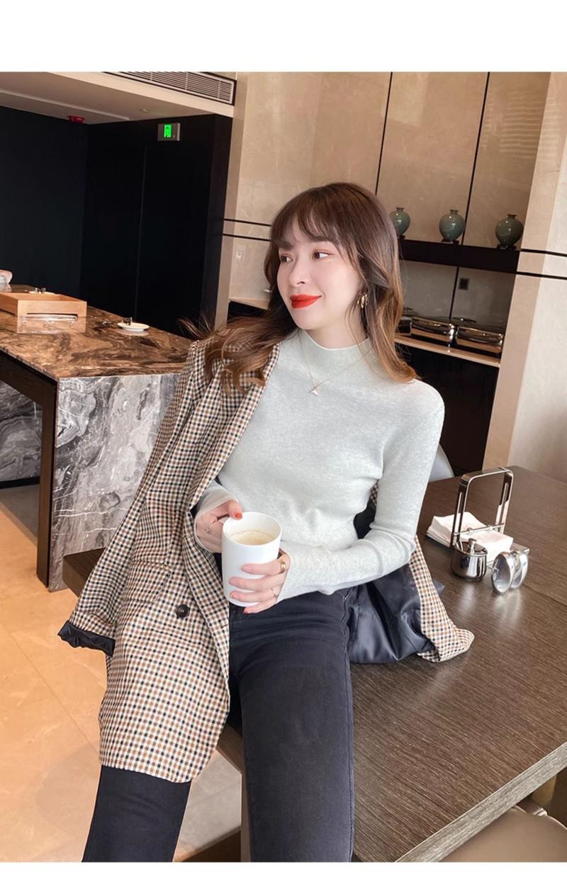 Product Introduction of High-End Western Style Inner Wear Bottoming Shirt for Women 2024 Spring and Autumn New Style Wooden Ear Mock Neck Sweater Knitwear Top 20