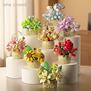 Bloques de Construcción de Flores Artificiales, 1 unidad de Bloques de Construcción de Flores Creativas, Bloques de Construcción de Rompecabezas Creativos Hazlo tú mismo, Adornos para Decoración del Hogar