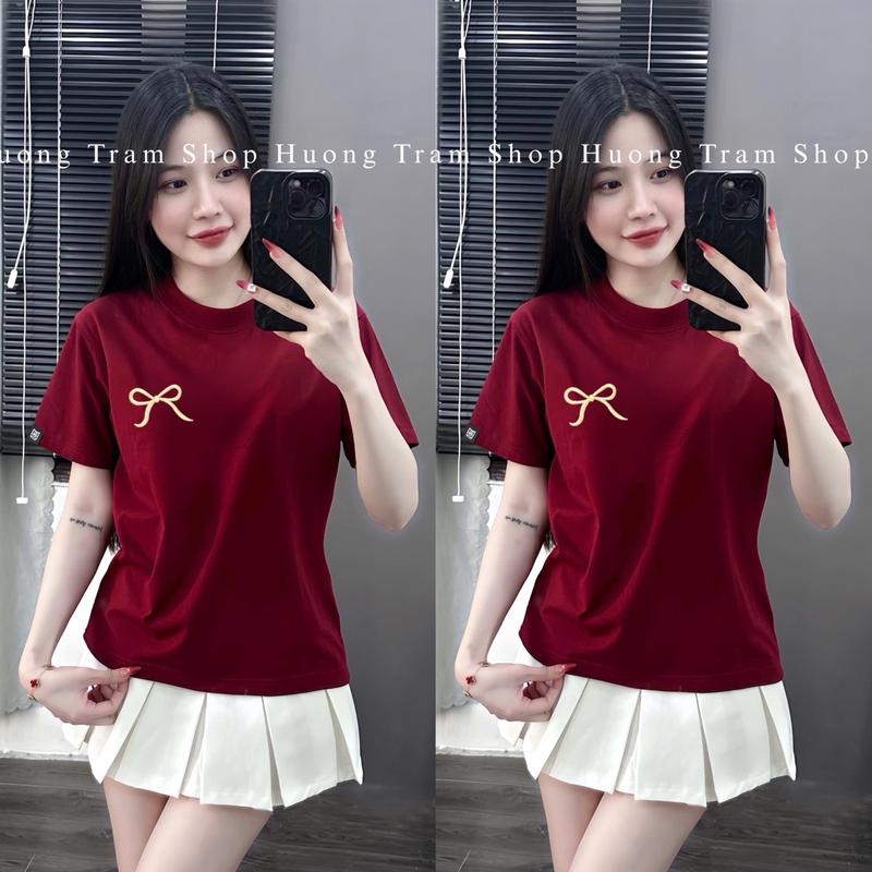 Áo Thun Babytee nữ (35-55kg) cotton 4 chiều - Nơ Đỏ Thêu , Form dáng vừa , chất cotton lạnh mềm mát , Hương Trầm Shop Top Women áo thun nữ , áo phông nữ , áo phông nữ đẹp nhất 2025 4