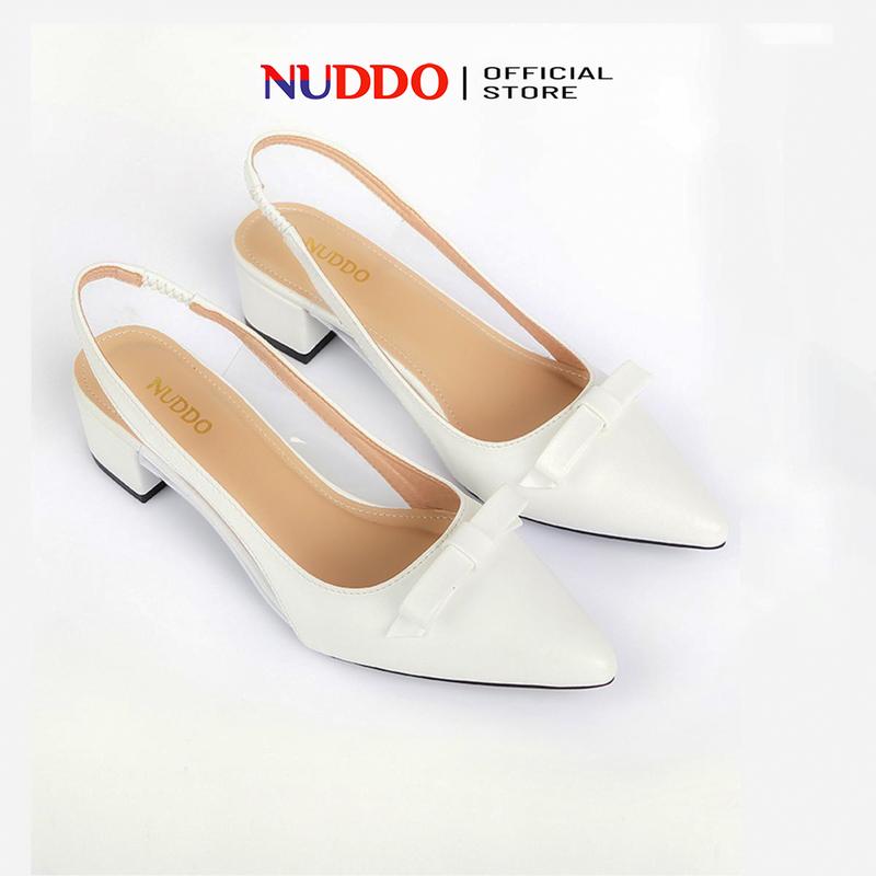Giày công sở nữ cao gót 3 phân mũi nhọn đế vuông dáng Slingback phối dây sau đẹp thời trang cao cấp Nuddo N042 Shoes DéP Sandals 0