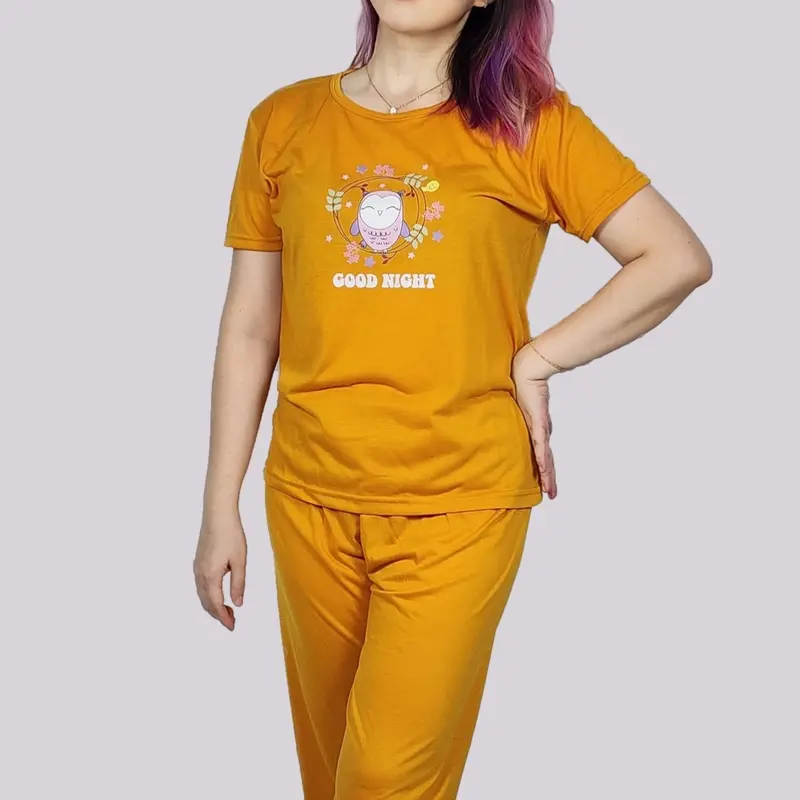 BAJU TIDUR WANITA SETELAN KAOS, PRINT KARAKTER LENGAN PENDEK 1