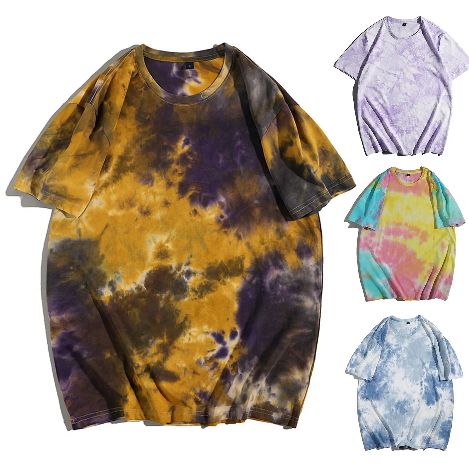 [SRE]Men's Summer T-Shirt Tie Dye Casual Short Sleeve Round Neck Tee with 3D Print Effect Tops Summer Supply