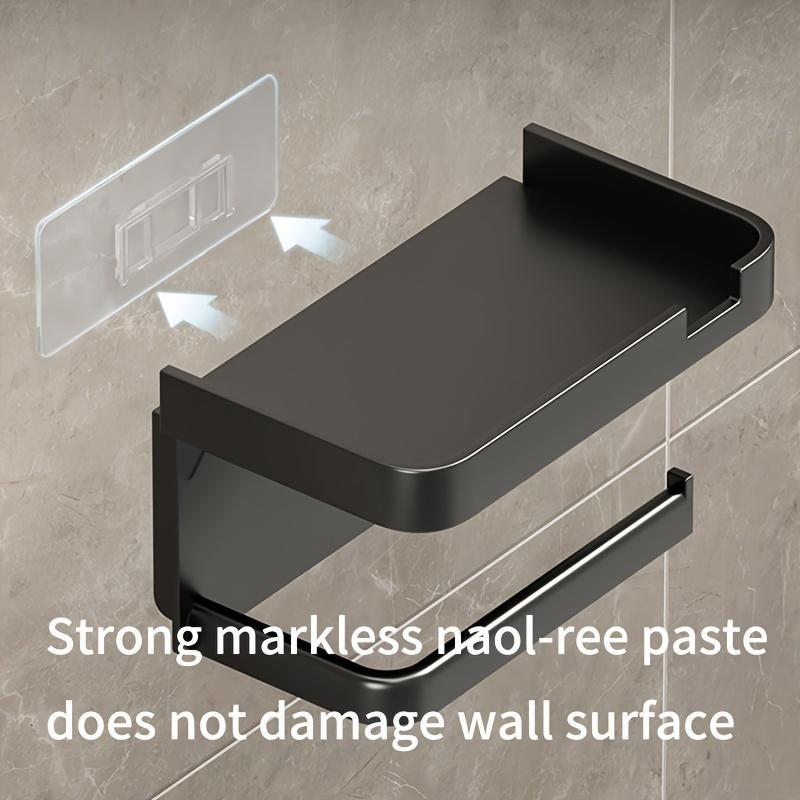 Product Introduction of Punch-free Plastic Toilet Paper Holder, 1 Count Wall Mounted Tissue Roll Dispenser with Phone Shelf, Bathroom Tissue Roll Holder for Home 17