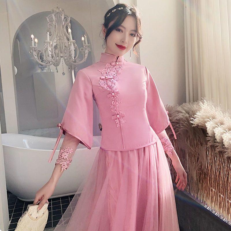 Product Introduction of Váy Phù Dâu, Phong Cách Trung Quốc, Dài, Thời Trang Mới Mùa Thu Và Mùa Đông 2024, Phong Cách Cộng Hòa Trung Quốc, Nhóm Chị Em, Bộ Đồ Tang Xiuhe, Váy Dạ Hội Màu Hồng, Dành Cho Nữ Women Dress 6