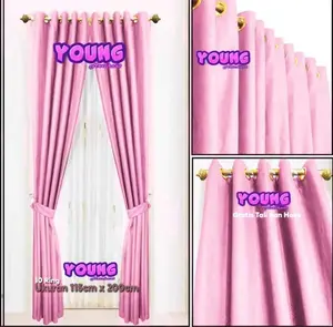 Gorden Pintu dan Jendela Embos Polos Minimalis Cantik Warna Pink Salem Kain tirai outdoor Tali tirai outdoor