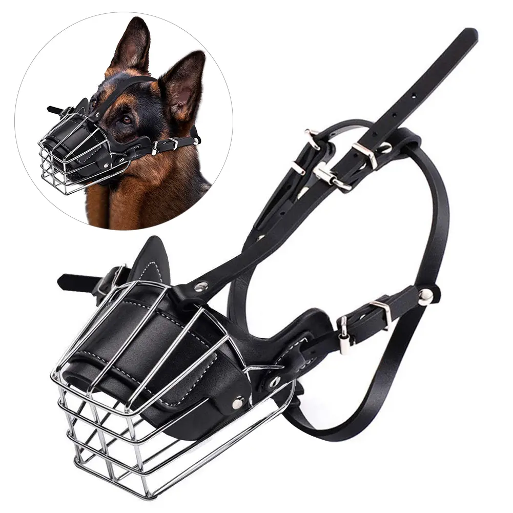 Pet Dog Mouth Breathable Adjustable Anti-Bite Metal Muzzle Protection Cover