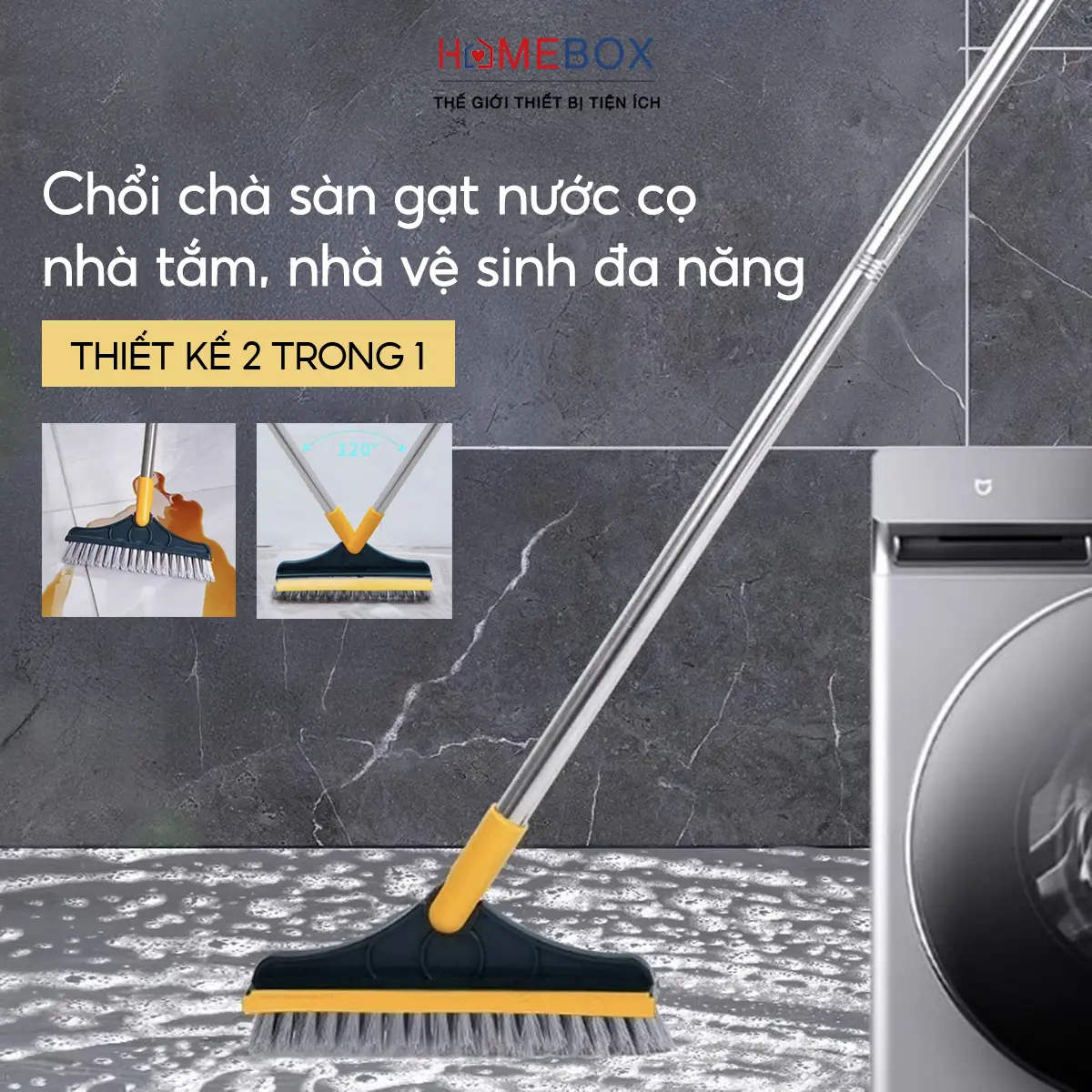 Cây Chà Sàn Nhà Tắm Đa Năng 2 Trong 1, Chổi Cọ Sàn Gạt Nước Phòng Tắm Nhà Vệ Sinh Lau Kính Tiện Dụng Làm Sạch