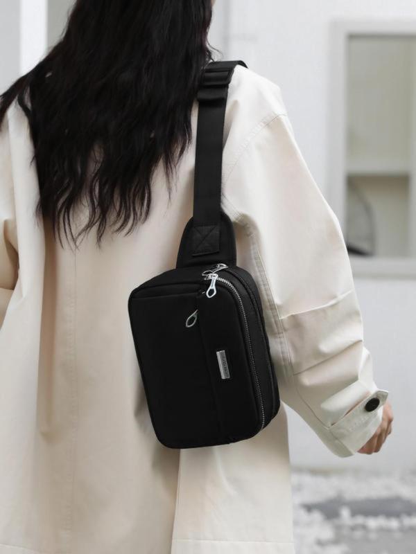 Women's Fashionable Letters Patched Fanny Pack, Casual Solid Color Zipper Chest Bag for Daily Used, Multi-layer Zipper Fanny Pack 5