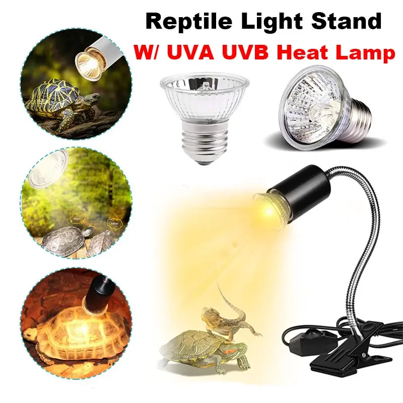 Reptile Heat Lamp UVA UVB Reptile Light Adjustable Flexible Clamp Clip on Habitat Bulb Holder Stand