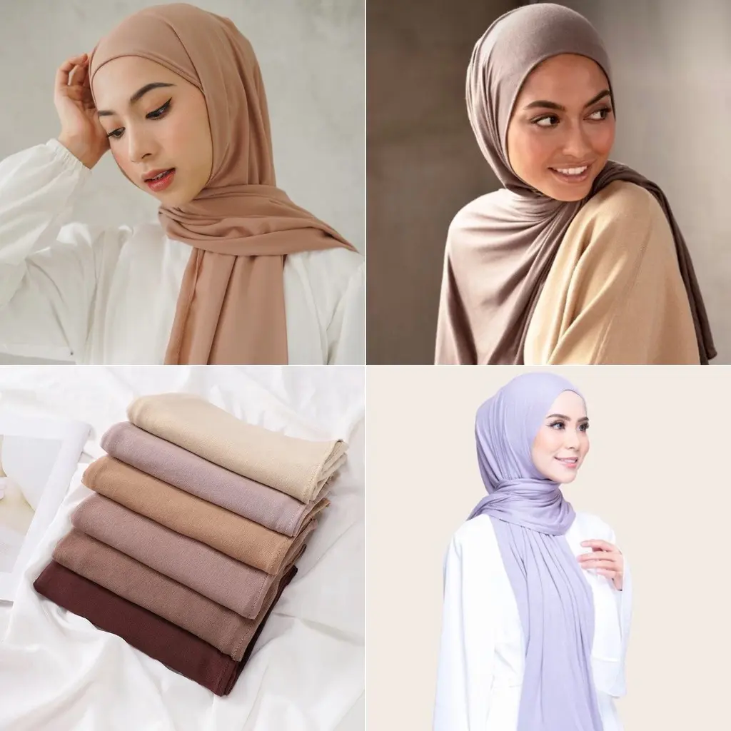 Monochrome Women's Mohr Jersey Scarf Malay Hui Headcloth Mercerized Cotton Headscarf Warm Shawl