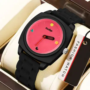 Jam Tangan Kuarsa  Kartun Skala Sederhana Jam Tangan Silikon Kaca Dial Warna Permen Fashion Quartz Watches Hadiah