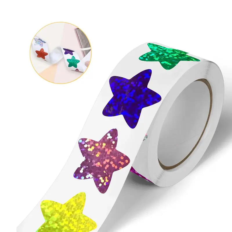 Star Shaped Self-adhesive Sticker, 500pcs/roll Colorful Laser Star Sticker, Decorative Sticker for Gift Goods, Sealing Sticker for Gift Wrapping 4