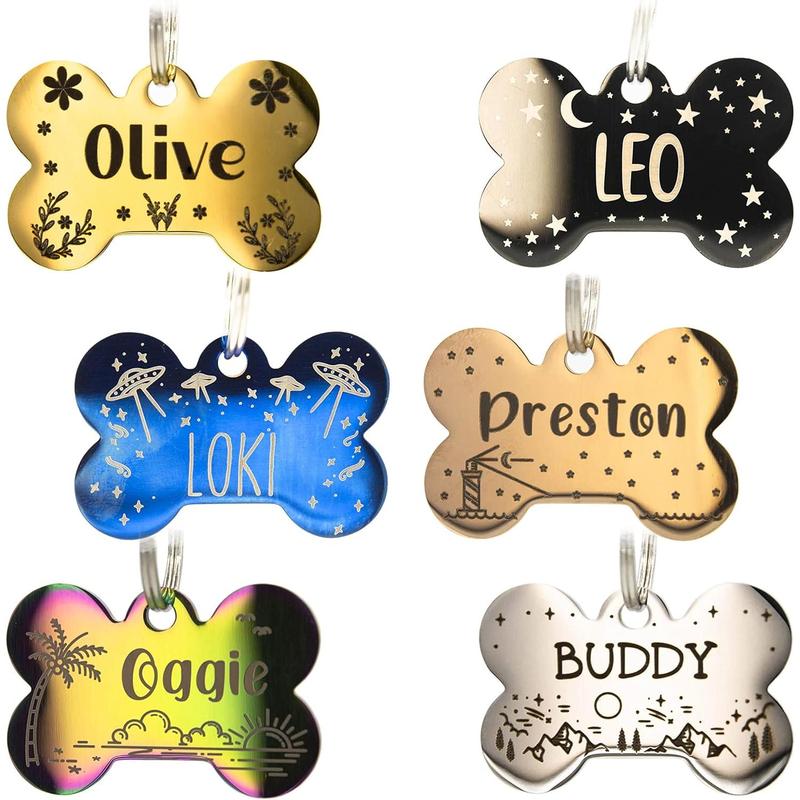 TikTok Shop Dog Tag with 5 Lines of Custom Deep Engraved Durable Stainless Steel Pet ID Name Tag Designer Regular Size Bone