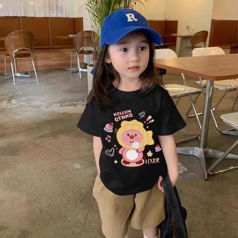 Áo Thun Bé Gái, Tay Ngắn, In Hình Hoạt Hình Loopy Mùa Hè, Thời Trang Instagram, Dáng Rộng Vừa Vặn, Dễ Phối Đồ, Áo Trẻ Em, Thời Trang 3