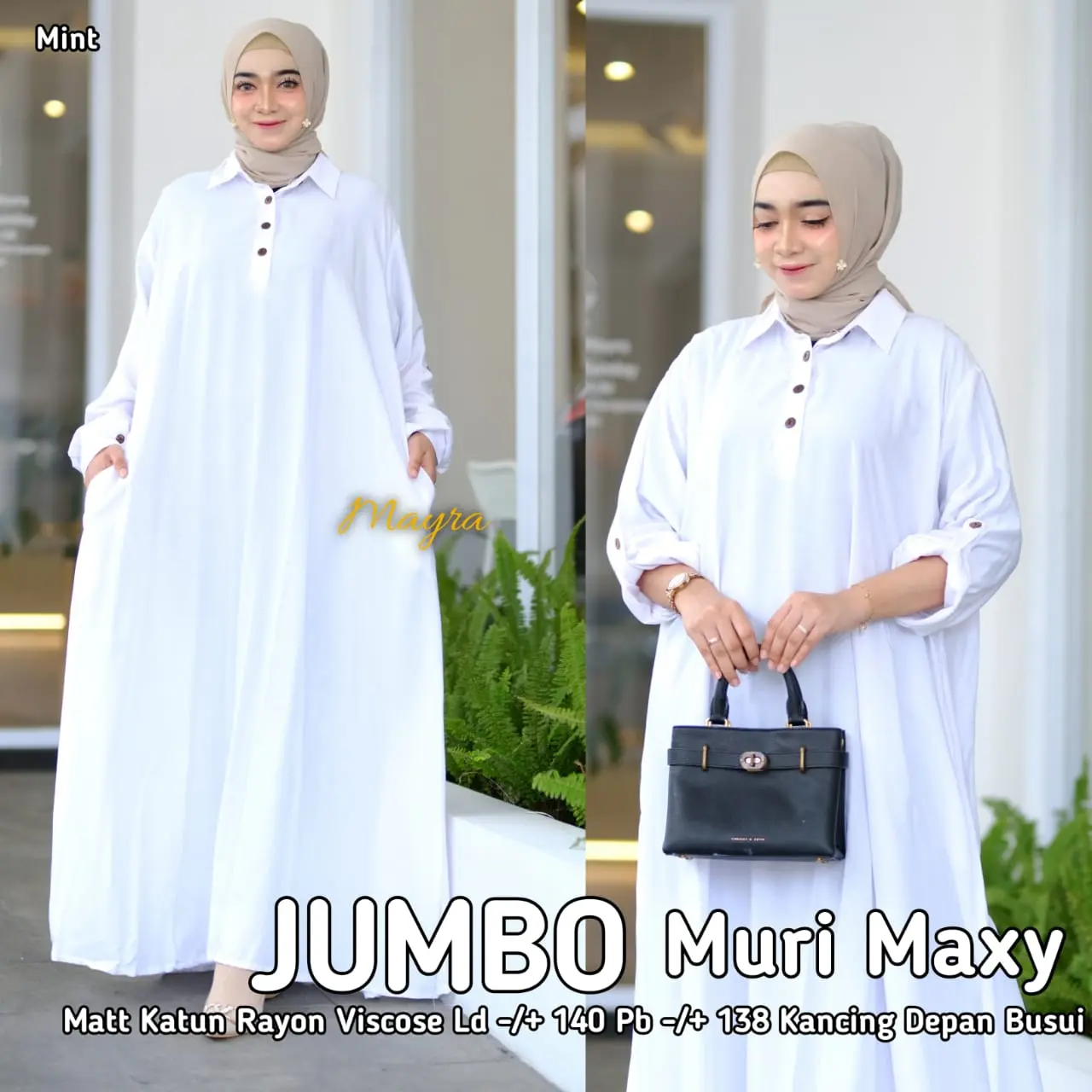 Gamis Jumbo LD 140 Polosan Bahan Rayon Lembut Dingin Muat Bb 100 XXXXL XXXL 4L 5L