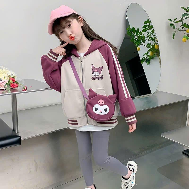  Áo nỉ hoodie kuromi bé gái chất nỉ bông dày mềm mịn không xù lông size 17-47 kg phong cách Hàn Quốc in hình kuromi khóa kéo tiện dụng 