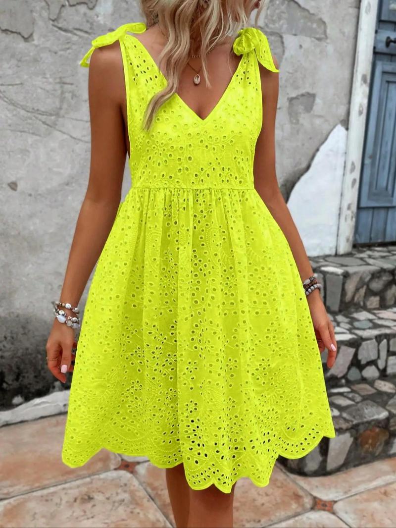 Product Introduction of Women's Plain Lace Trim Chiffon Dress, Elegant Sleeveless V Neck Short Dress for Summer, Ladies Clothes for Daily Wear 9