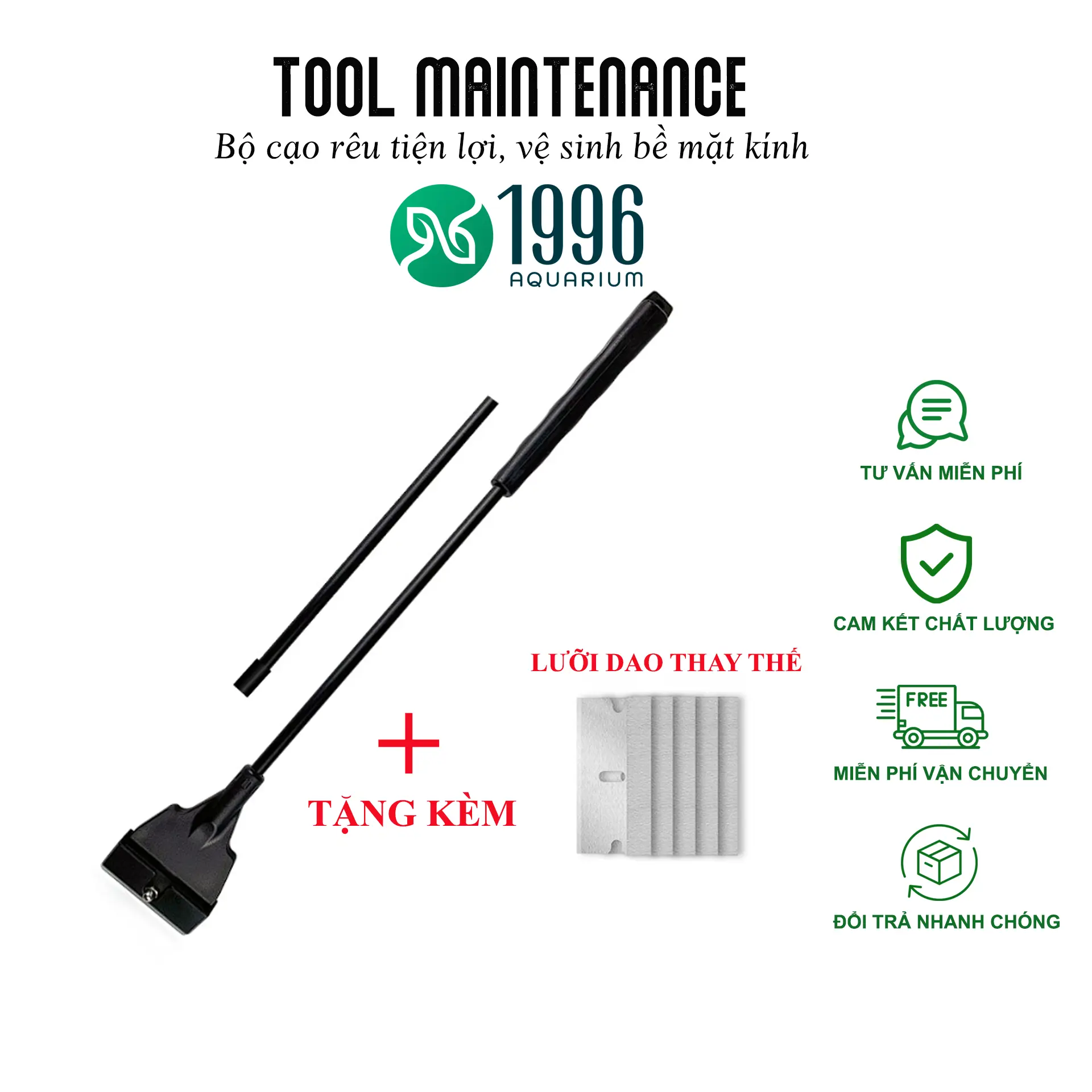 Bộ Dụng Cụ Cạo Rêu Bể Cá Algae Scraper - Loại Bỏ Rêu Hại Bám Kính, Vệ Sinh Bể Thủy Sinh Hiệu Quả (Tặng kèm Lưỡi Cạo)
