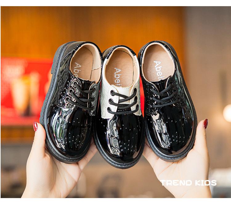Product Introduction of Spring and Autumn New Children's Black Leather Shoes Lace-up Fashion British Style Boys Performance Shoes Girls Performance Shoes Soft Bottom 13