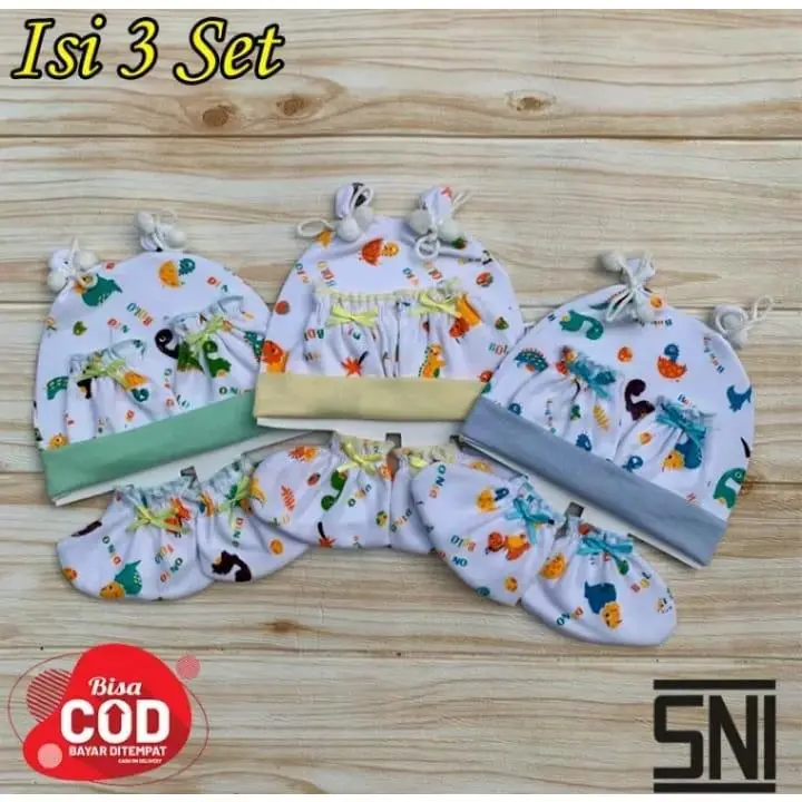 PROMO 3 Set Topi Bayi Warna Motif Topi Sarung Tangan Kaos Kaki Bayi Putih Warna 0