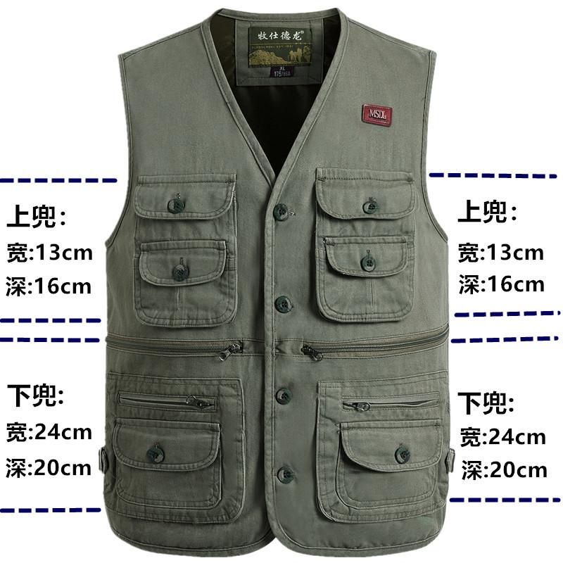 Product Introduction of Spring and Autumn Pure Cotton Men's Vest Middle-Aged and Elderly Hurdle Vest Jacket Men's Dad Button with Buttons Multi-Pocket Vest Menswear Tops Lingerie Gilet Waistcoat Beige Plain Human Tropical 13