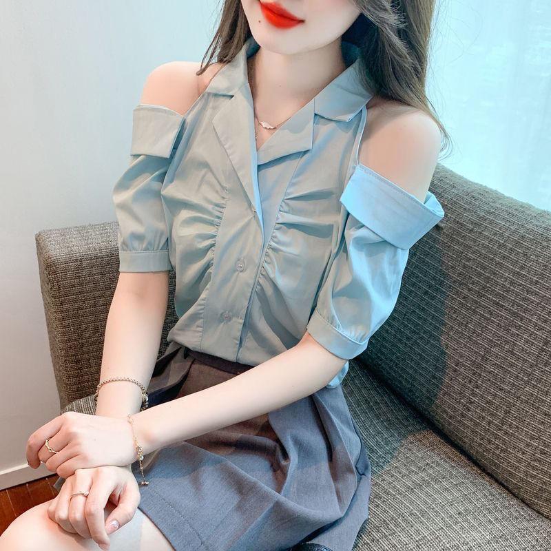 Áo Sơ Mi ngắn Tay Trễ Vai Phong Cách Pháp, Sang Trọng Độc Đáo Dành Cho Nữ, Cổ Điển Cao Cấp, Thiết Kế Thanh Lịch, Dễ Phối Đồ Áo Ngắn, Thích Hợp Cho Mùa Hè 1