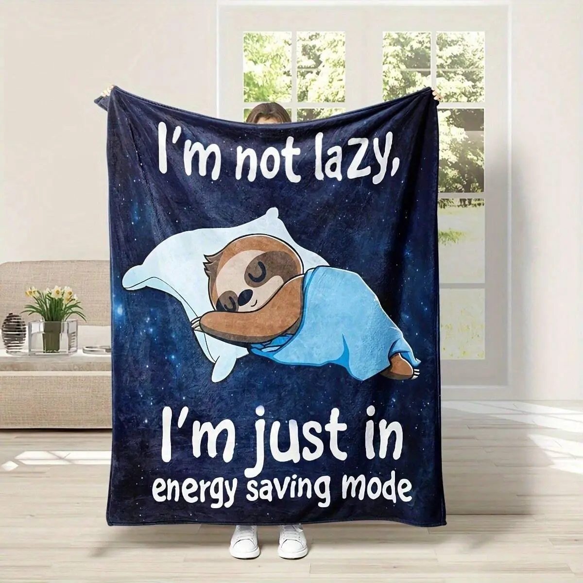 Sloth Pattern Flannel Blanket, Soft Comfortable Warm Throw Blanket, Air-conditioned Room Blanket, Warm Nap Blanket for Home Office Travel
