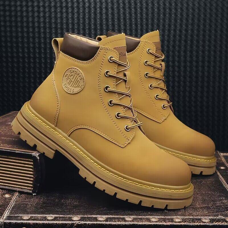 Men's Korean Style Genuine Leather Big Toe Boots PU Versatile Trendy Boots Wear-resistant Non-slip Travel Worry-free 0