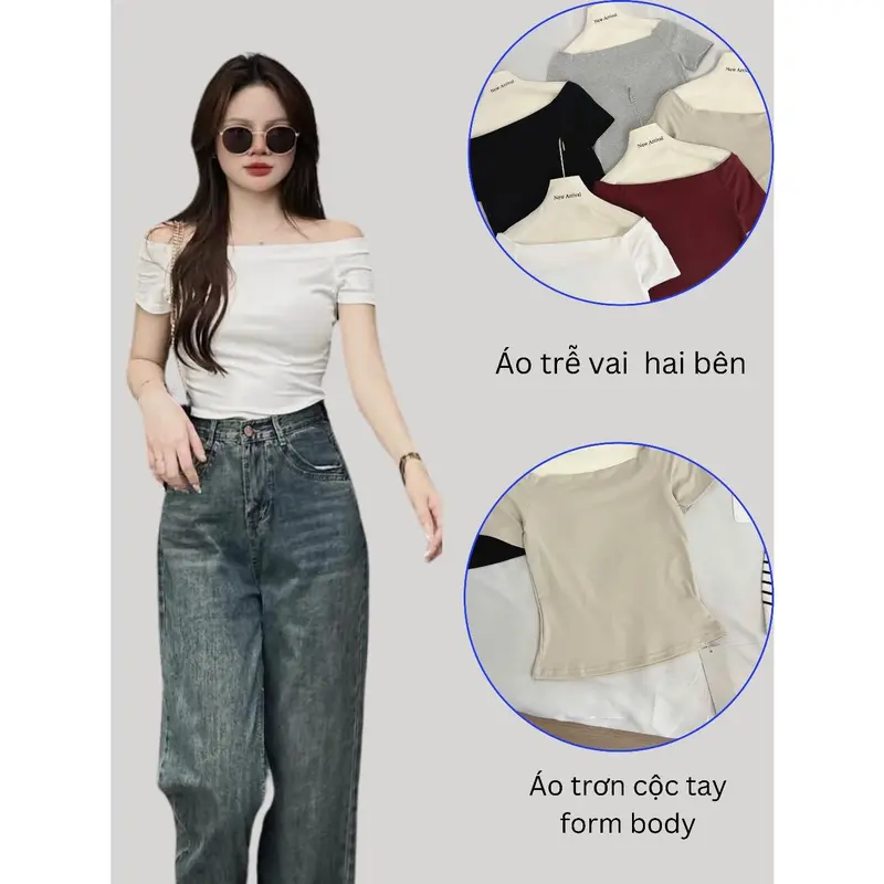 Áo thun nữ trễ vai Cesy, áo trễ vai cộc tay body chất liệu cotton 394 3