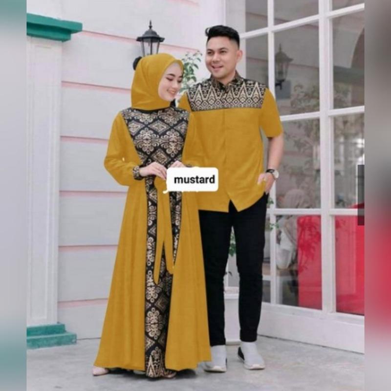 Product Introduction of COUPLE IRWANSYAH DI JAMIN REAL PIC/COD YA KK/BAJU PASANGAN KOMBY BATIK GOLD ADA 3 SIZE UKURAN M,L,XL Gamis Muslim Keluarga Dress Panjang Kondangan Lebaran 3