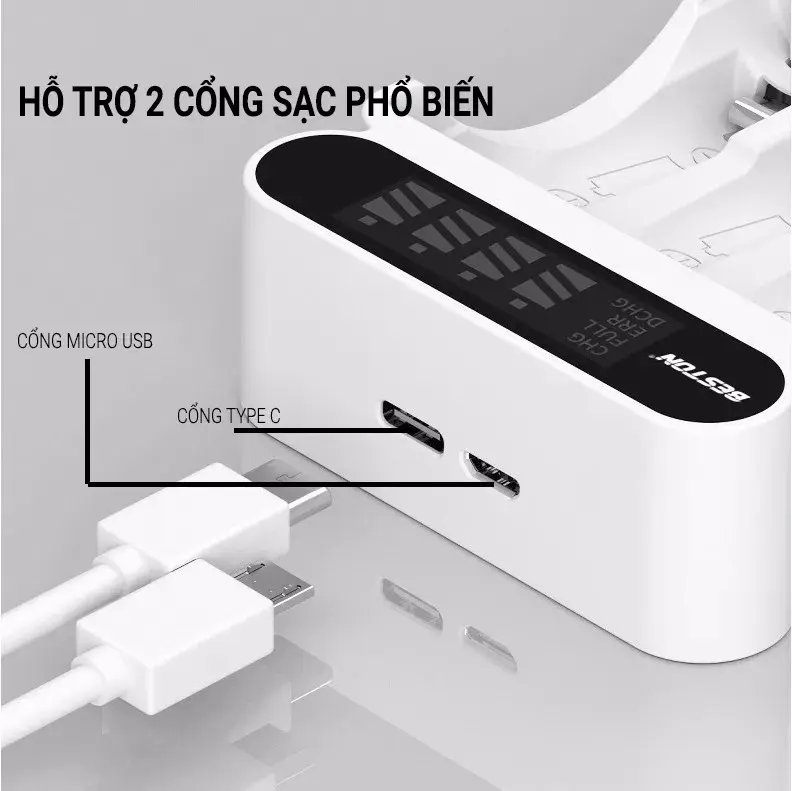 Bộ 4 pin AA 3300 mAh kèm Sạc Beston C9023L dùng cho micro, đồng hồ Sạc nhanh tự ngắt Màn hình LCD Sạc Điện Thoại 7
