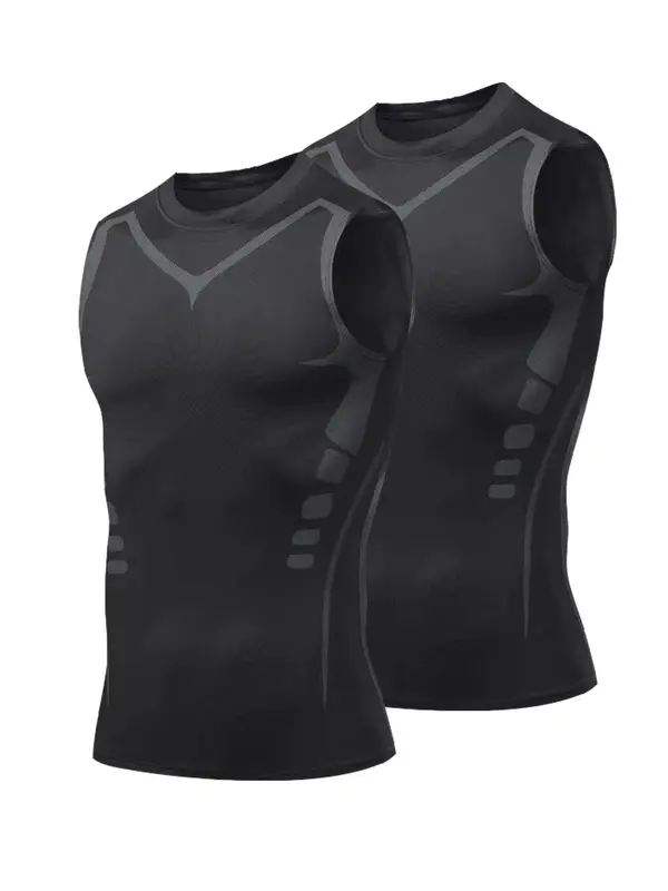2 Pieces Mens Workout Tank Tops, Moisture-wicking Running Gym Vests, Breathable Elastic Sleeveless Compression Sports T Shirts, Gym Workout Clothes 4