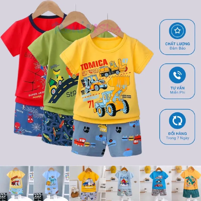 [Mẫu bảng 2 Trai 7-15kg 2025] Bộ cộc tay bé trai 7-15kg chất cotton xuất hàn Qc Cho Bé 0