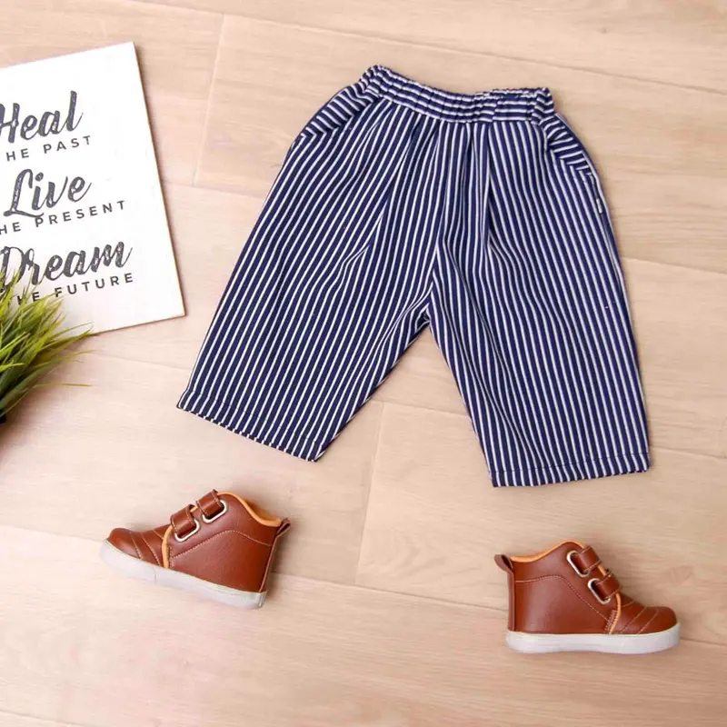 DhadomKids - SETELAN KEMEJA CELANA 7/8 SALUR ANAK LAKI LAKI & PEREMPUAN ( UNISEX) USIA 1-6 TAHUN (SALUR HITAM) 6
