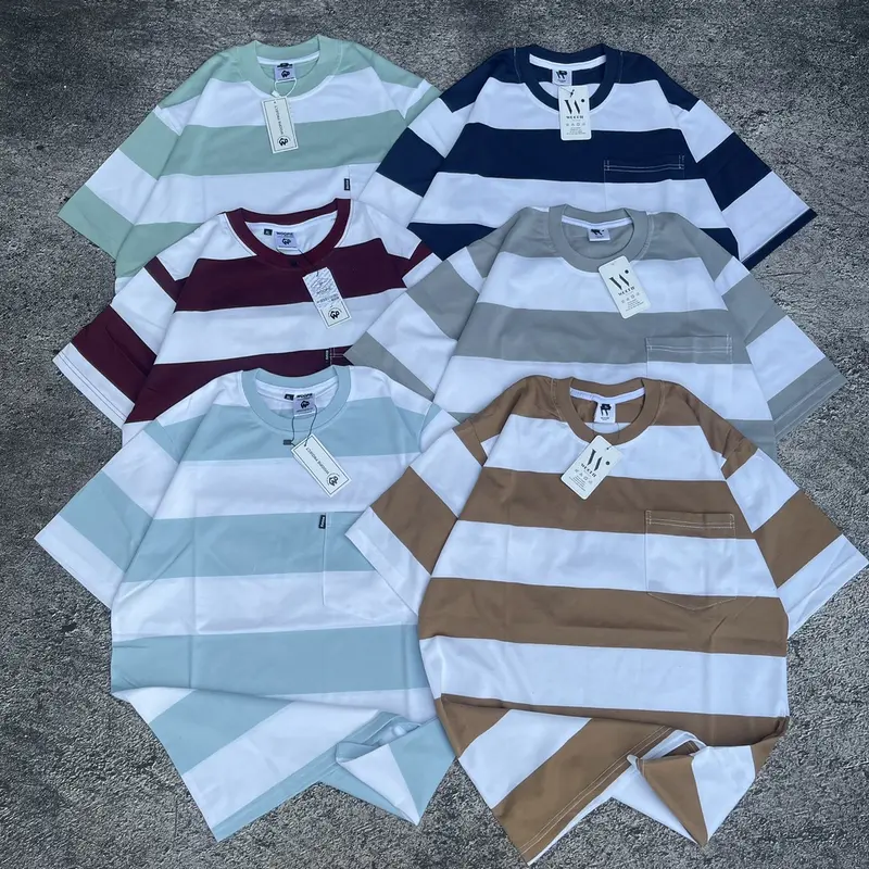 Kaos Salur Stripe Pria Wanita Kaos Salur (POCKET) Biggest Cotton Combed 24s Baju Distro Atasan Lengan Pendek FUL TAG Lembut Nyaman Cowok  Keren Katun Surfing Motif Hitam Putih Garis Santai 0