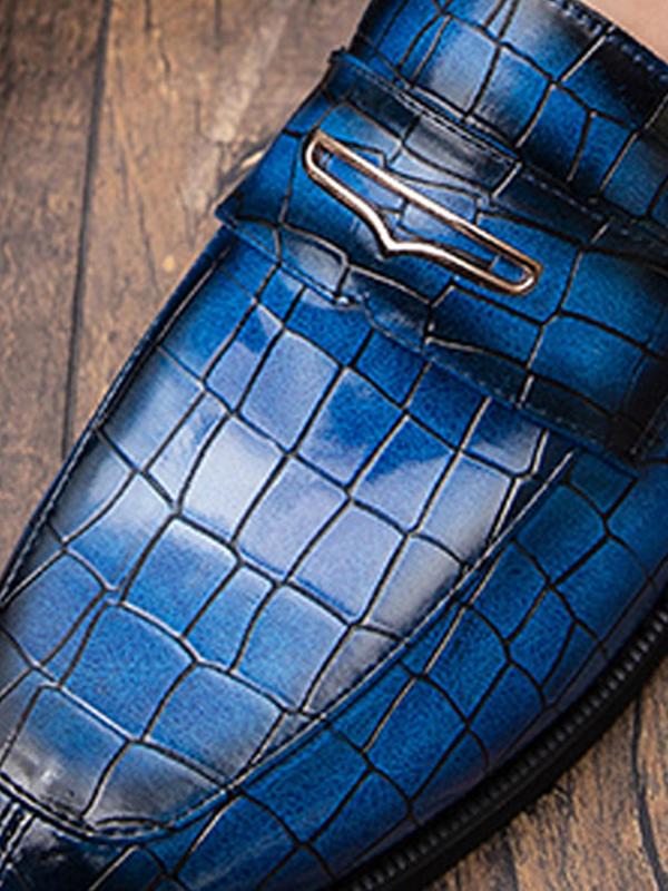 Men's Business Solid Color Crocodile Embossed Slip-on PU Leather Shoes, Fashionable Low Heel Dress Shoes For Work Office, Male Pointed Toe Shoes 6
