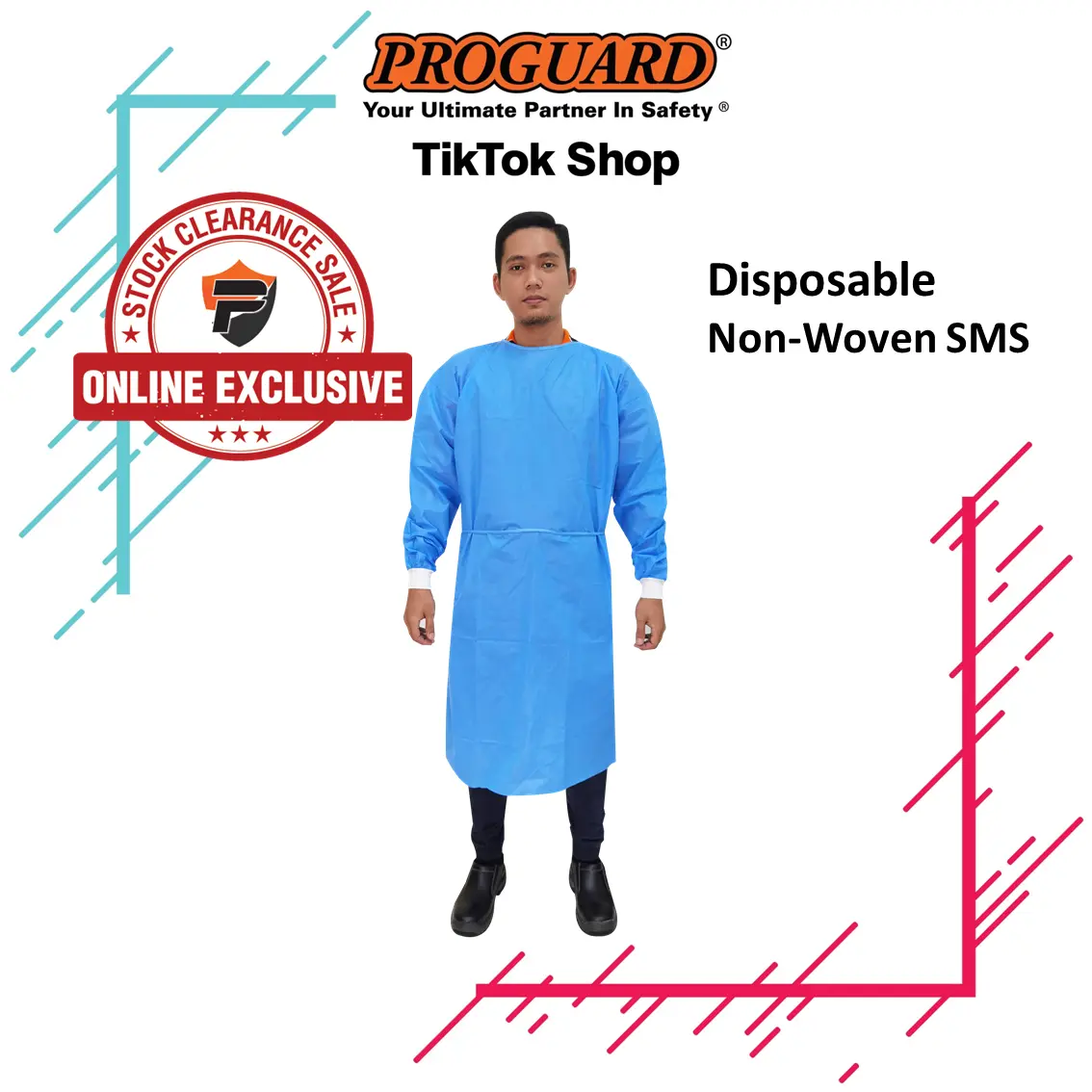 Proguard Disposable Non-Woven SMS Knitted Cuff Isolation Gown