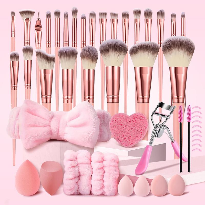 Professional Makeup Brush Set with Storage Bag, 39pcs/set Makeup Brushes & Makeup Sponges & Headband & Eyelash Curler, Makeup Tools for Women, Cosmetic 0
