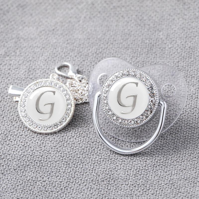 Baby  Pacifier Clips Newborn Luxury Pacifiers Holder Letter Silver Bling Infant Transparent Silicone Nipple 2
