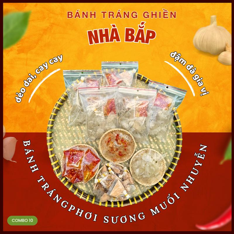 Combo 10 bịch bánh tráng dẻo cay phơi sương muối nhuyễn - Bánh Tráng Ghiền Nhà Bắp banh