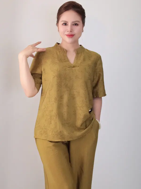 Đồ bộ trung niên, đồ bộ nữ, đồ bộ mặc nhà cho mẹ cổ cách tân chất tơ Nhật cao cấp MS69 Lanbishop 3