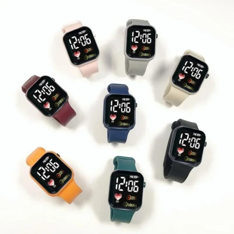 pollebg Mới Phong Cách Tình Yêu Đồng hồ điện tử LED Sinh viên Không thấm nước Đồng hồ thể thao kỹ thuật số Hình vuông Ngoài trời Đồng hồ điện tử