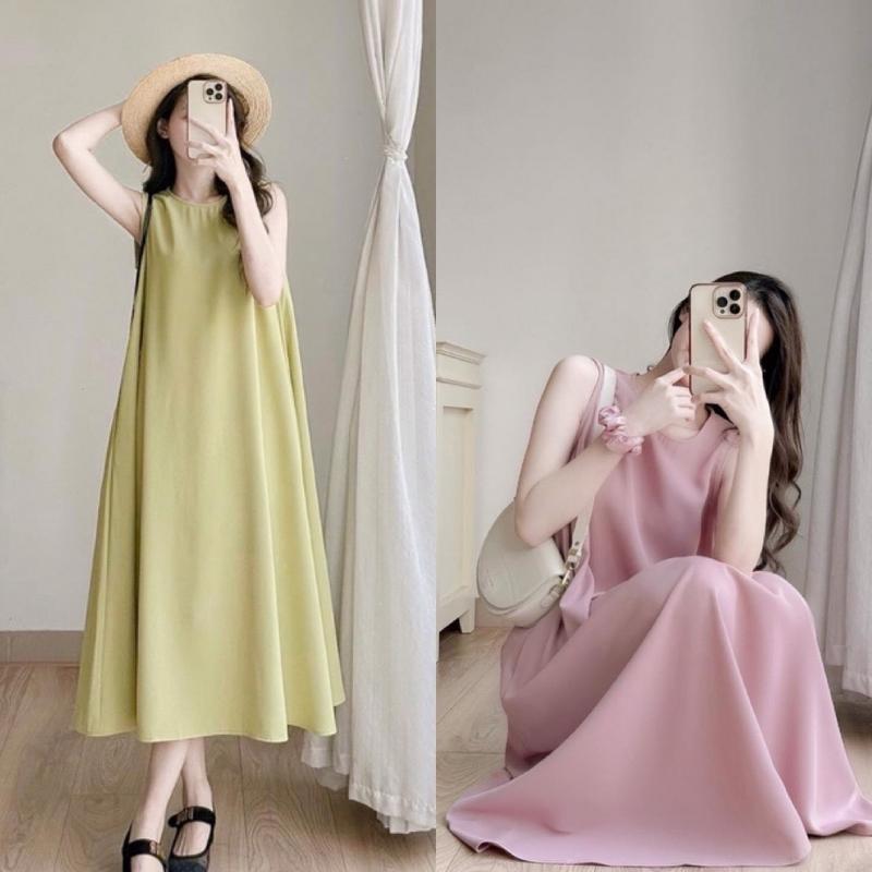 Váy YT55, Đầm Maxy Đũi Ba Lỗ Chất Đũi Lụa Mặc Hè Mát, Đi Chơi Đi Biển