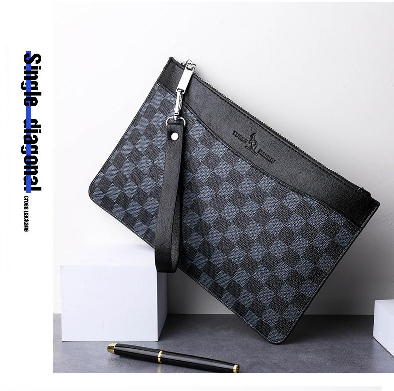 Product Introduction of Men's Plaid Pattern Handbag Large Capacity Envelope Bag Clutch Bag Multi-Card Slot Men's Handbag Small Clutch Bag 1