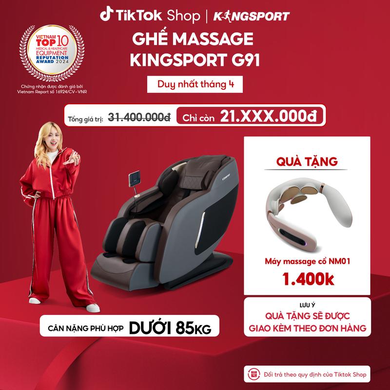 [Miễn phí lắp đặt] Ghế massage KINGSPORT G91 cao cấp con lăn 3D với 8 bài tập, chế độ quét cơ thể thông minh, túi khí massage chân cao