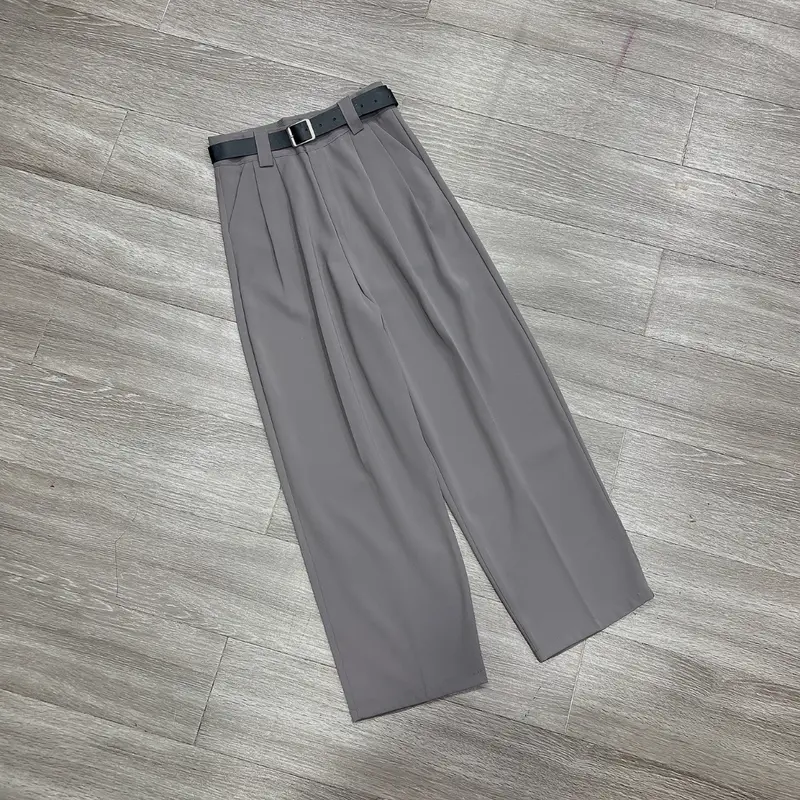 Quần Baggy Công Sở Lưng Cạp Cao Dáng Thụng Chất Vải Gold Nhật Cao Cấp Kèm Đai [Hàng Thiết Kế Cao Cấp Chathimy] Nữ Women tây Kem Pants Nhung Lưng Cao Kaki 3