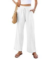 Product Introduction of Women's Casual Cotton Linen Pants Wide Leg Lounge Trousers with Pockets Elastic High Waist with Drawstring Pants 13