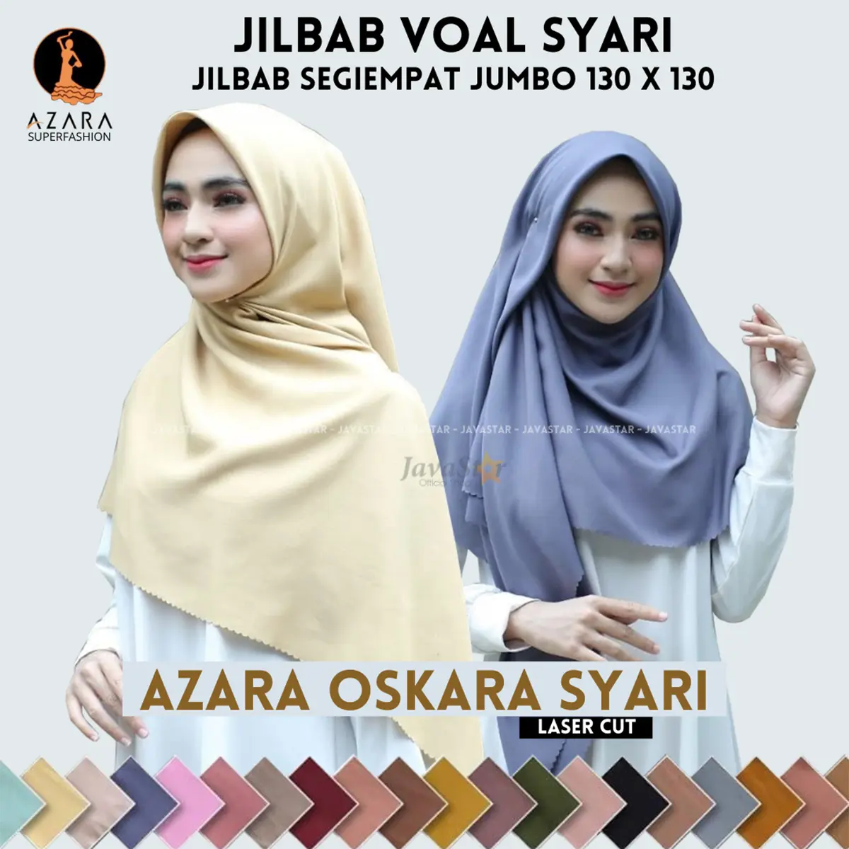 Jilbab Voal Oskara Syari hijab segiempat jumbo 130x130 Azara Laser cut kerudung polos bergo muslim empat nyaman